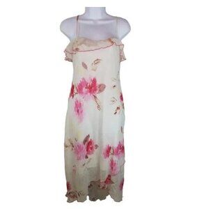 Vtg 90s y2k cream pink floral asymmetrical sleeveless dress jr 9